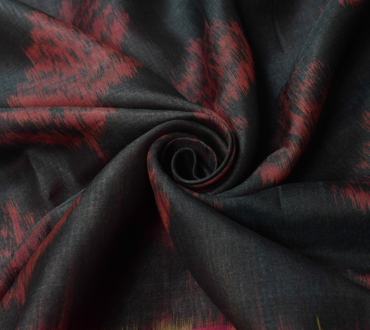Sushila Vintage Pochampally Ikat Saree Pure Cotton Silk Zari Border Black Sari
