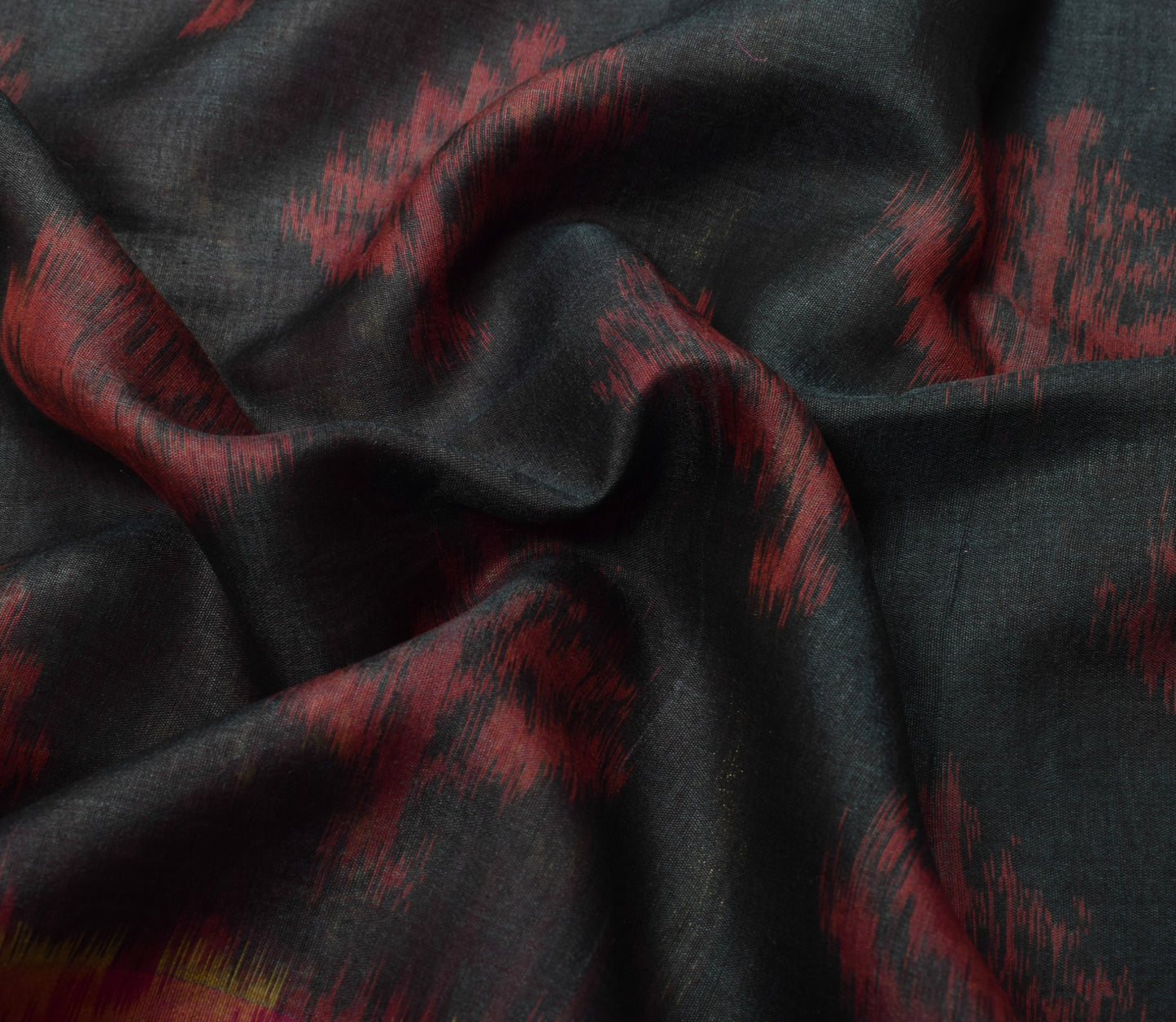 Sushila Vintage Pochampally Ikat Saree Pure Cotton Silk Zari Border Black Sari