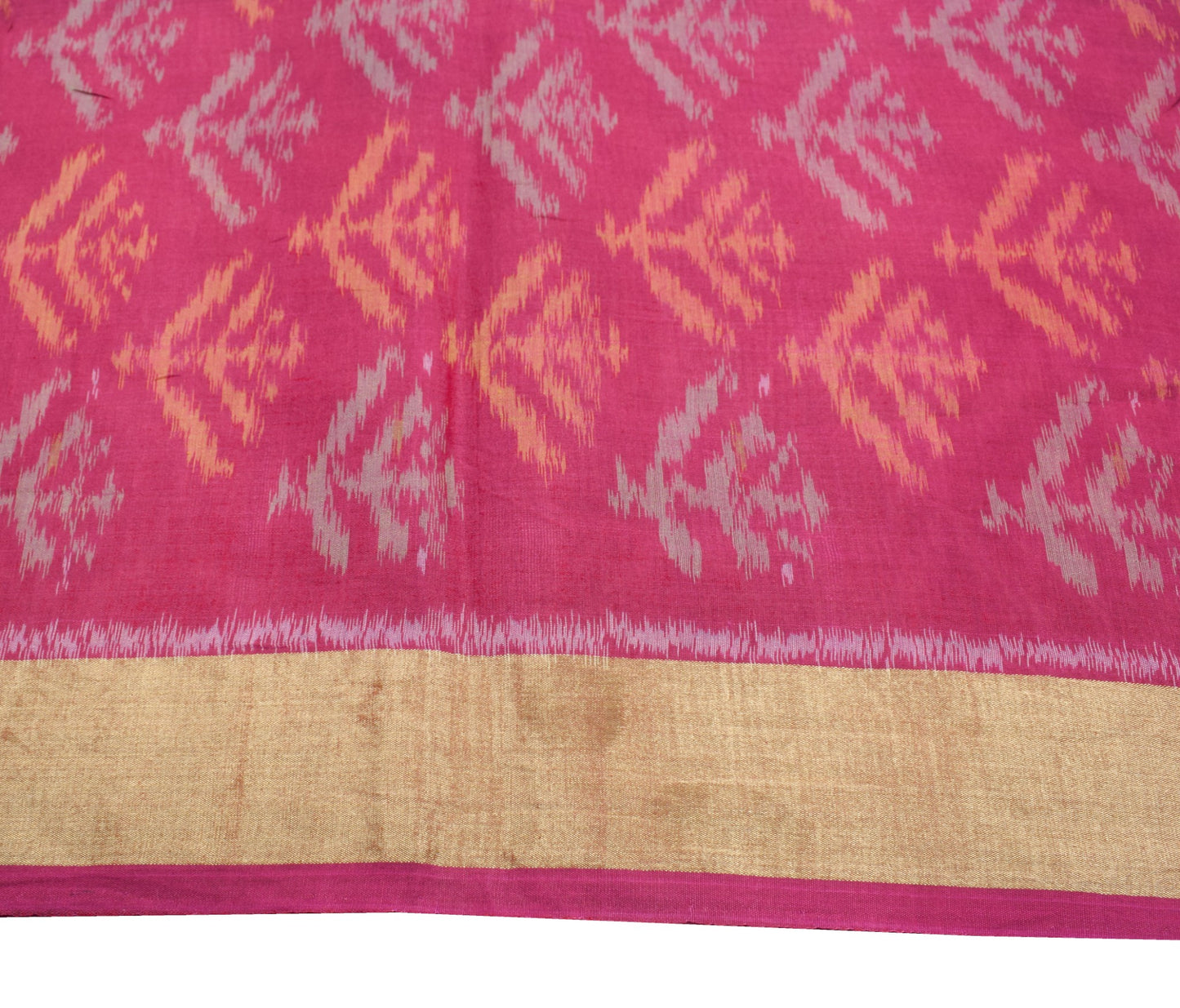 Sushila Vintage Pochampally Ikat Saree Pure Cotton Silk Zari Border Black Sari