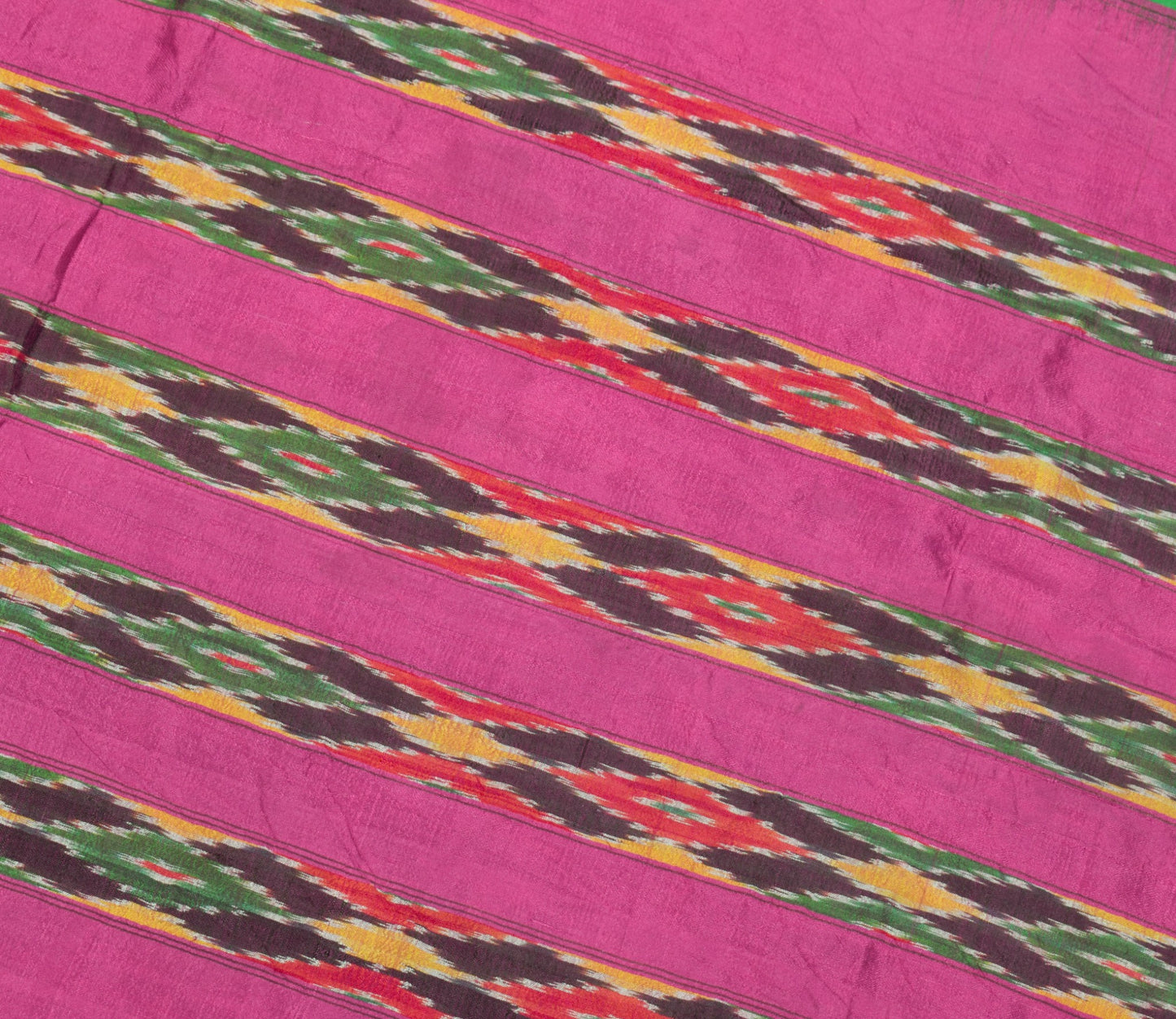 Sushila Vintage Green Magenta Saree Pure Silk Hand Woven Ikat Patola Sari Fabric