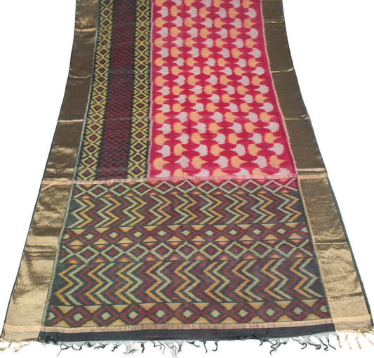 Sushila Vintage Pochampally Ikat Saree Pure Cotton SilkZari Border Magenta Sari