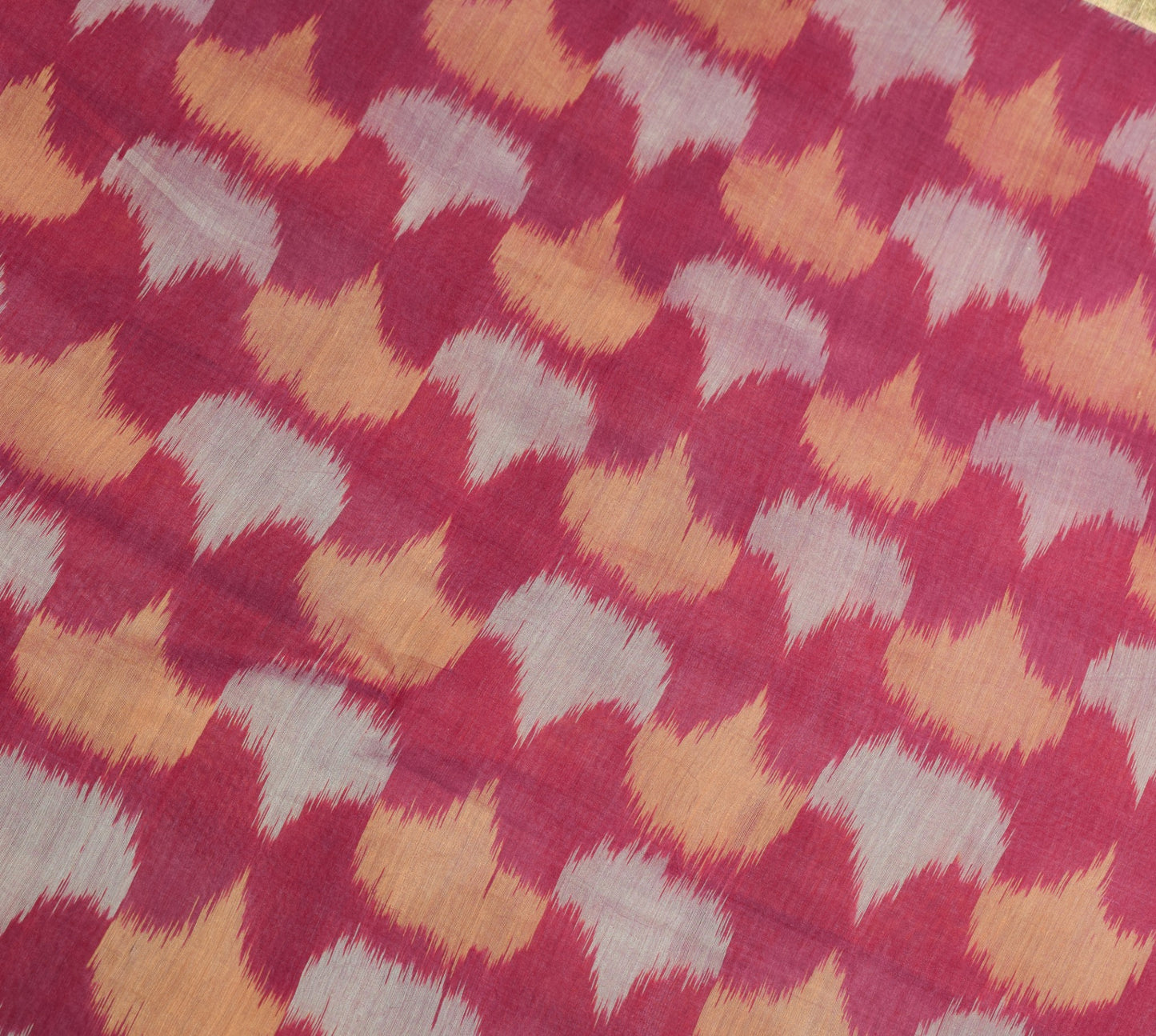 Sushila Vintage Pochampally Ikat Saree Pure Cotton SilkZari Border Magenta Sari