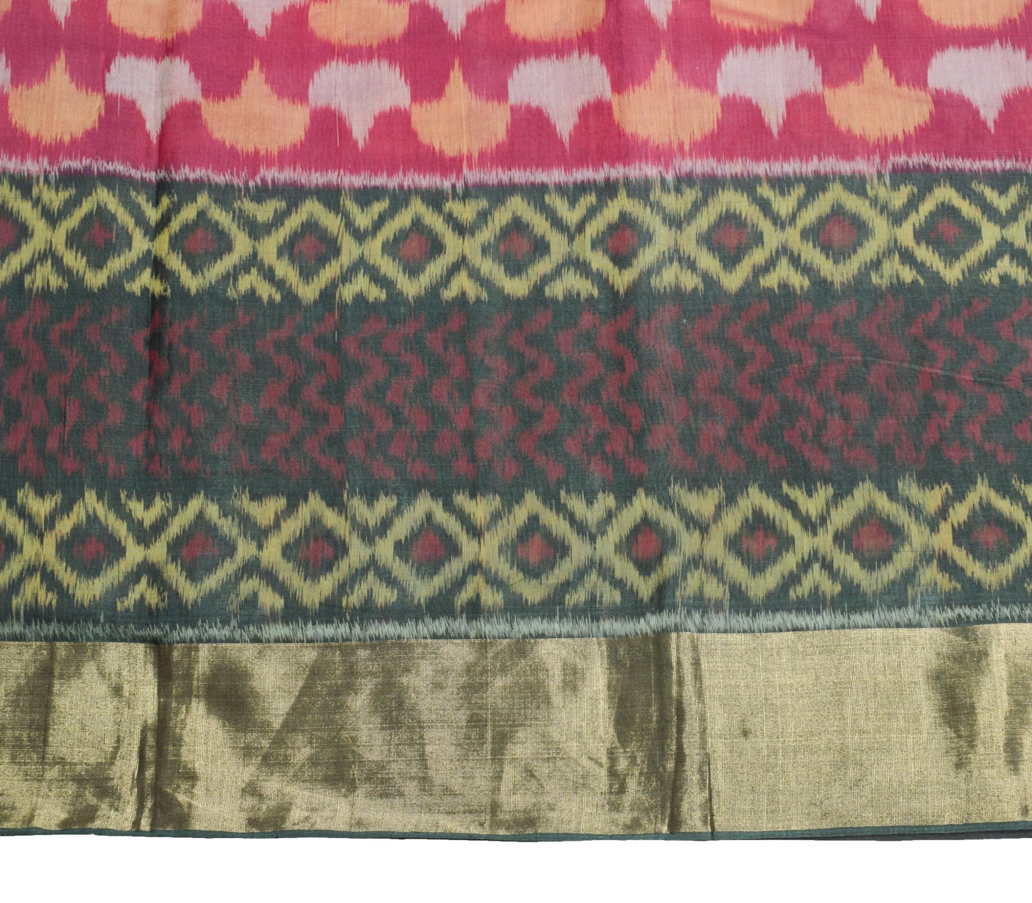 Sushila Vintage Pochampally Ikat Saree Pure Cotton SilkZari Border Magenta Sari