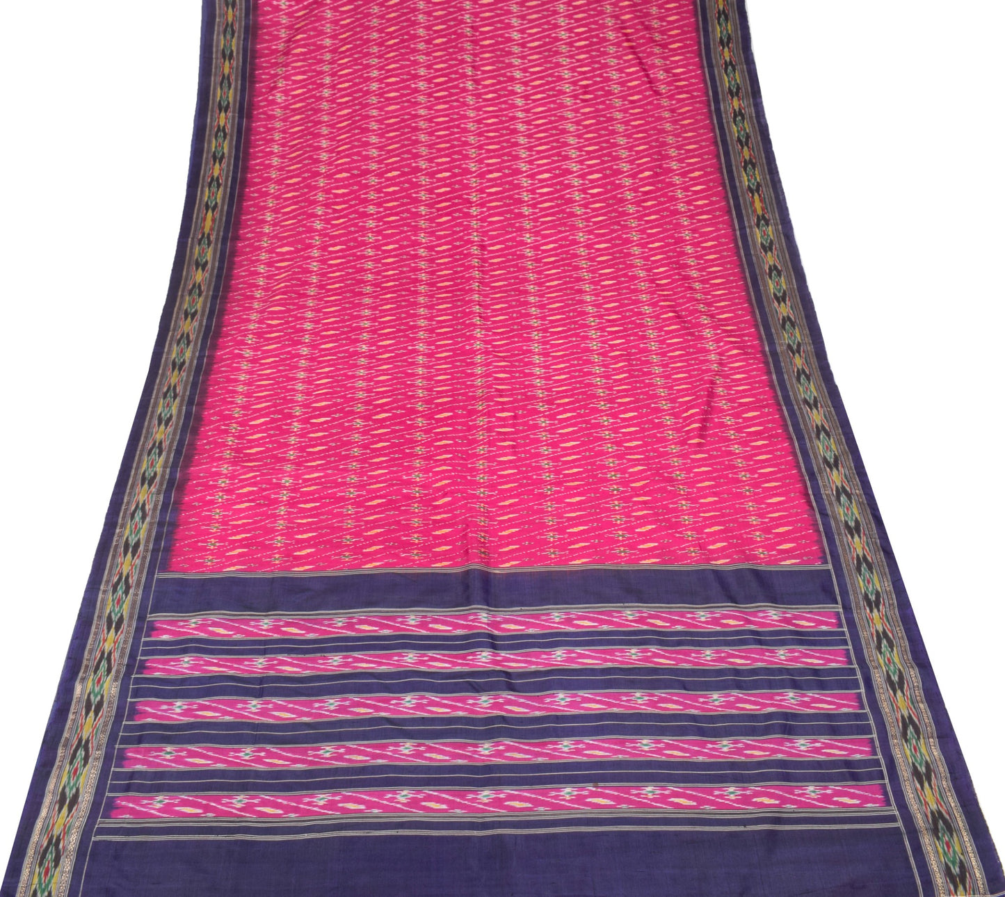 Sushila Vintage Pochampally Ikat Saree Hand Woven Magenta Blue Pure Silk Sari
