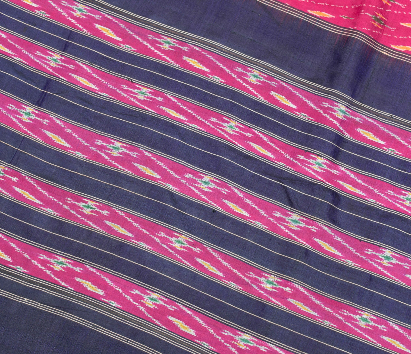 Sushila Vintage Pochampally Ikat Saree Hand Woven Magenta Blue Pure Silk Sari