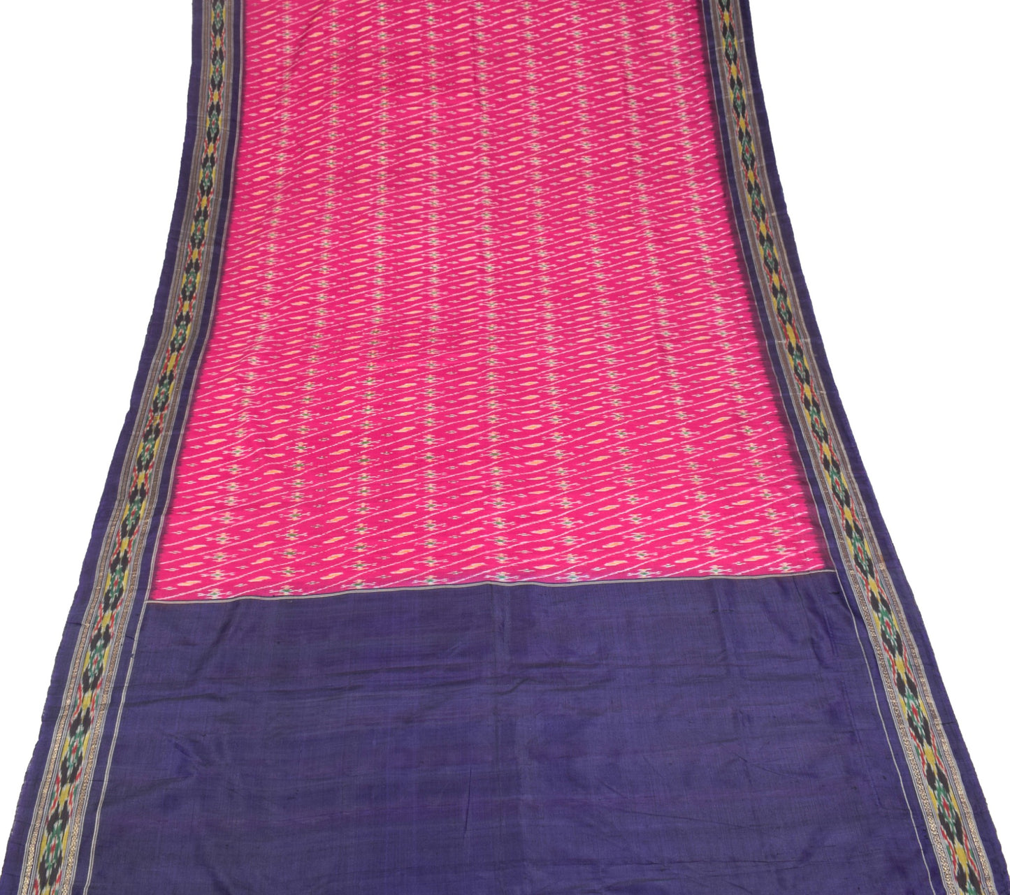Sushila Vintage Pochampally Ikat Saree Hand Woven Magenta Blue Pure Silk Sari