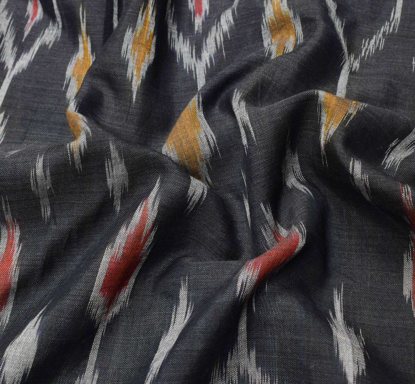 Sushila Vintage Pure Cotton Black Saree Hand Woven Ikat Pochampally Sari Fabric