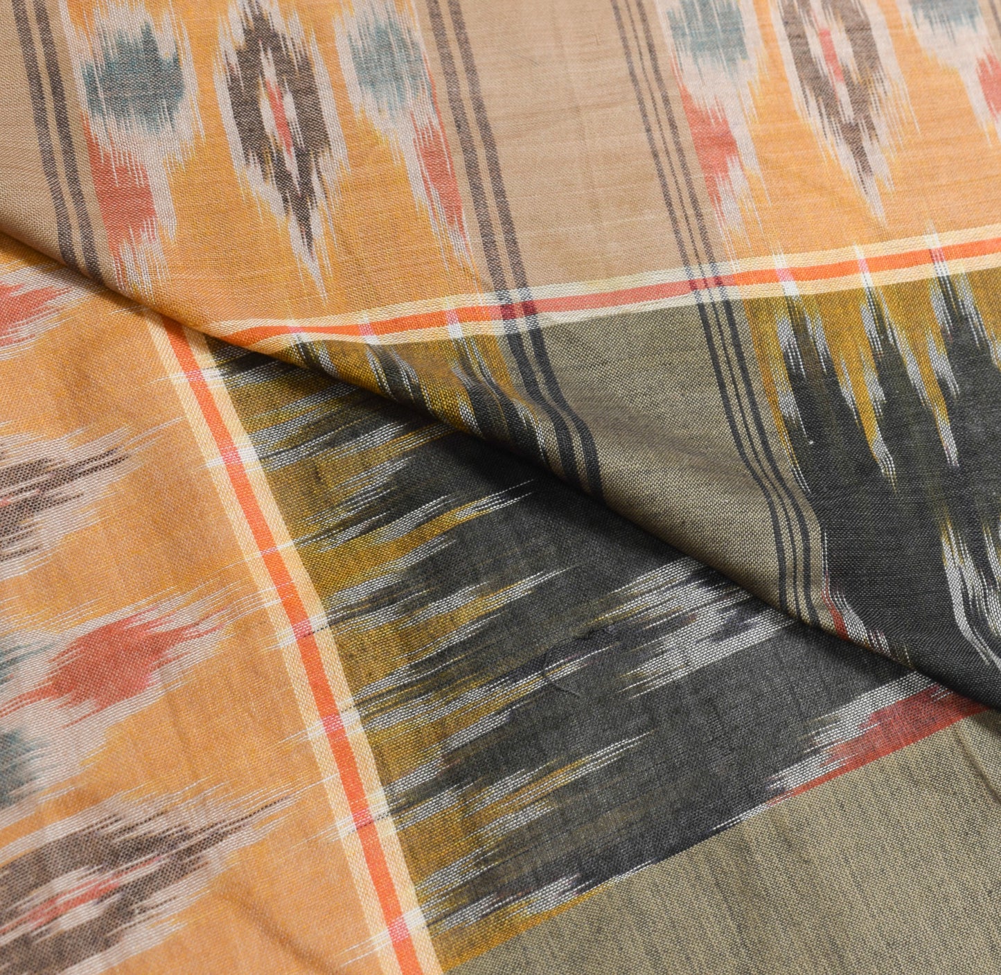 Sushila Vintage Pure Cotton Black Saree Hand Woven Ikat Pochampally Sari Fabric