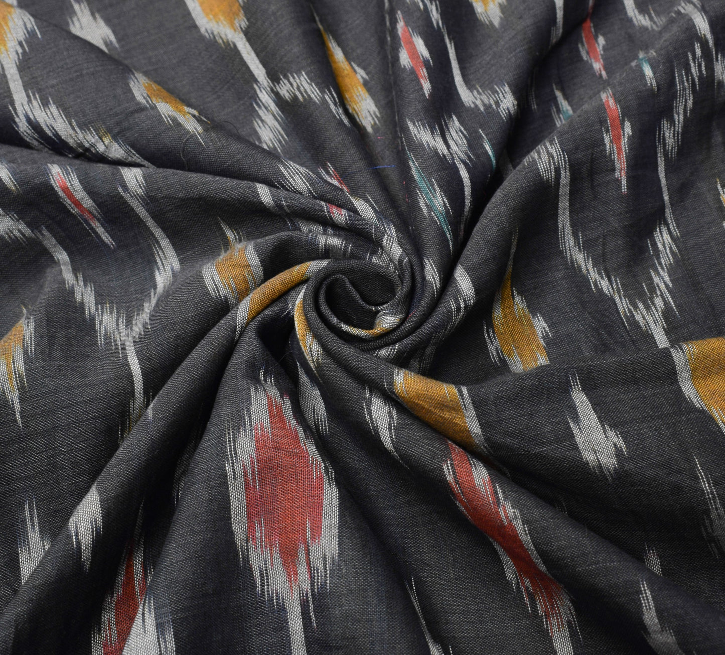 Sushila Vintage Pure Cotton Black Saree Hand Woven Ikat Pochampally Sari Fabric