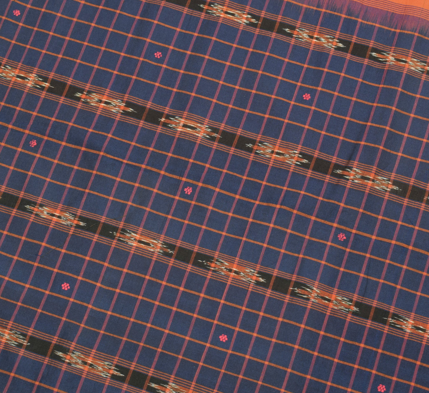 Sushila Vintage Rust Saree Pure Cotton Hand Woven Ikat Patola Sari Craft Fabric