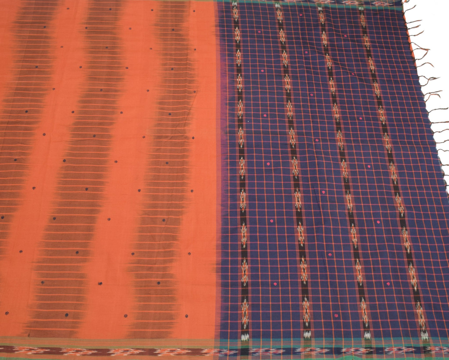 Sushila Vintage Rust Saree Pure Cotton Hand Woven Ikat Patola Sari Craft Fabric