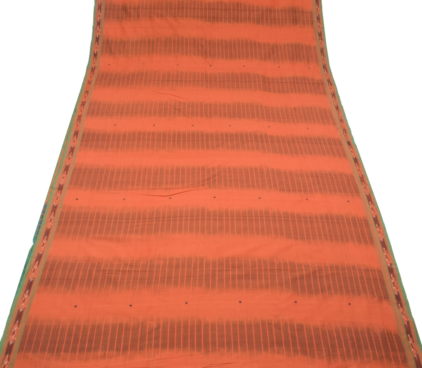 Sushila Vintage Rust Saree Pure Cotton Hand Woven Ikat Patola Sari Craft Fabric