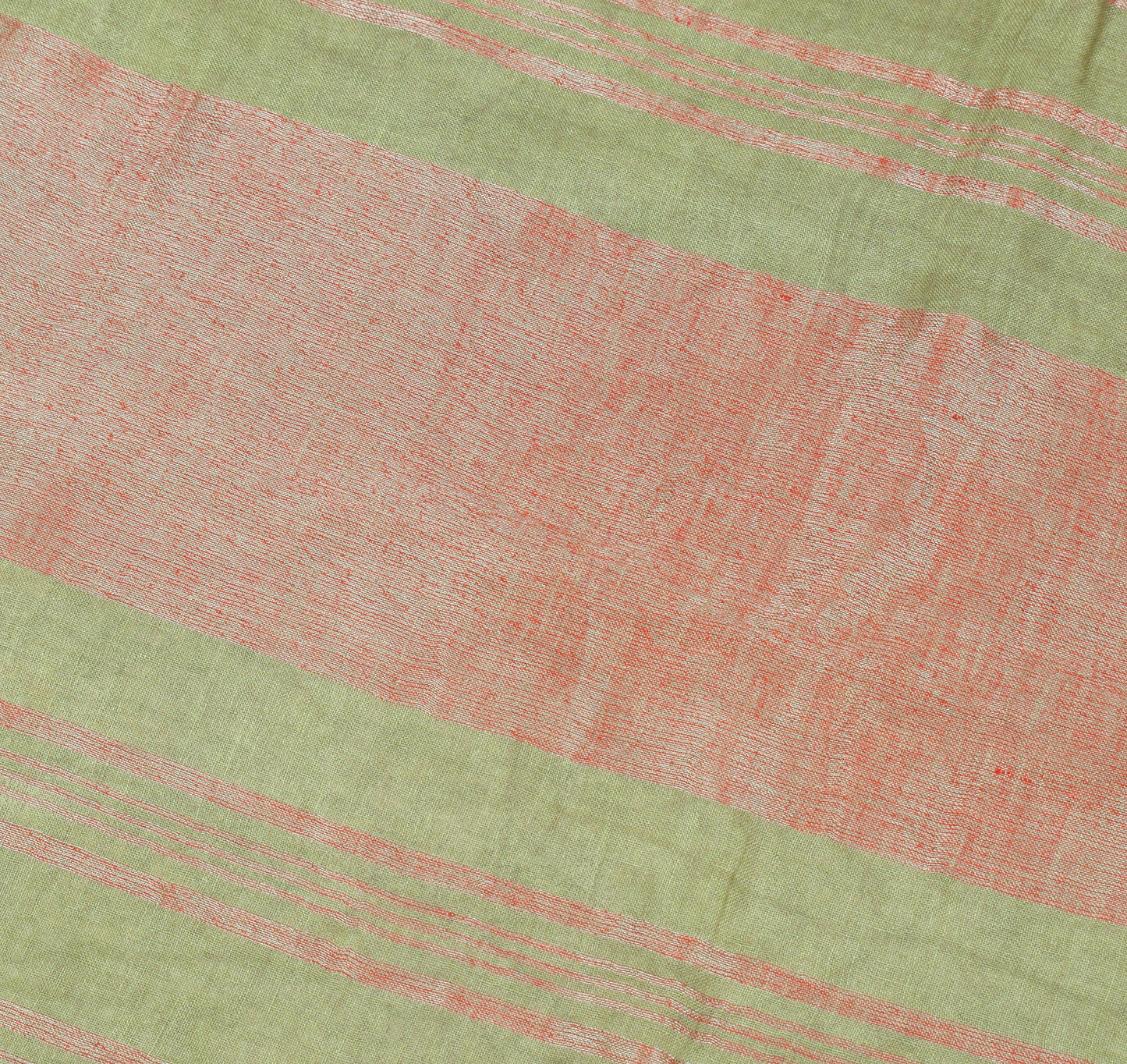 Sushila Vintage Green Pure Linen Sari Handloom with Silver Zari Border Saree