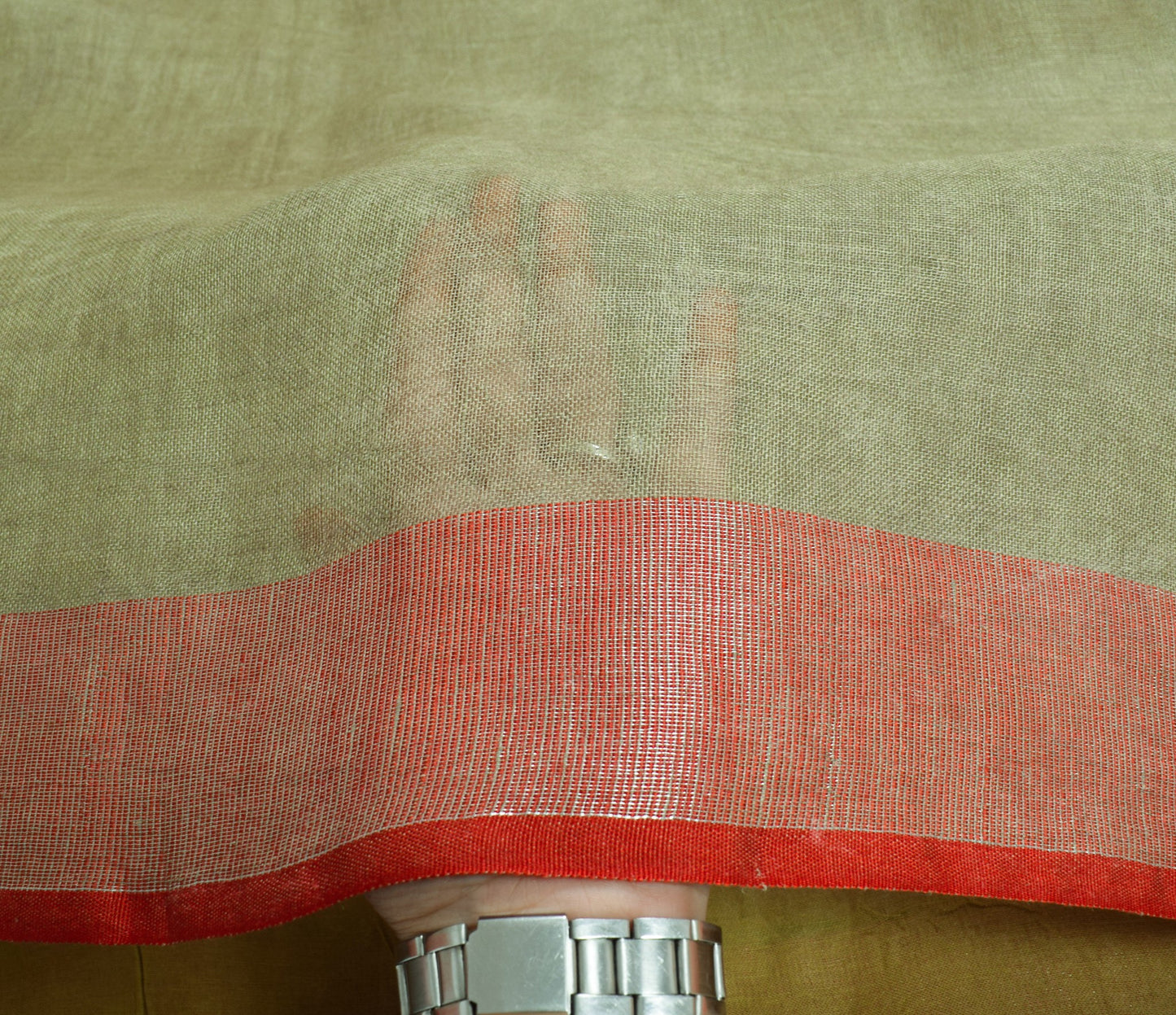 Sushila Vintage Green Pure Linen Sari Handloom with Silver Zari Border Saree