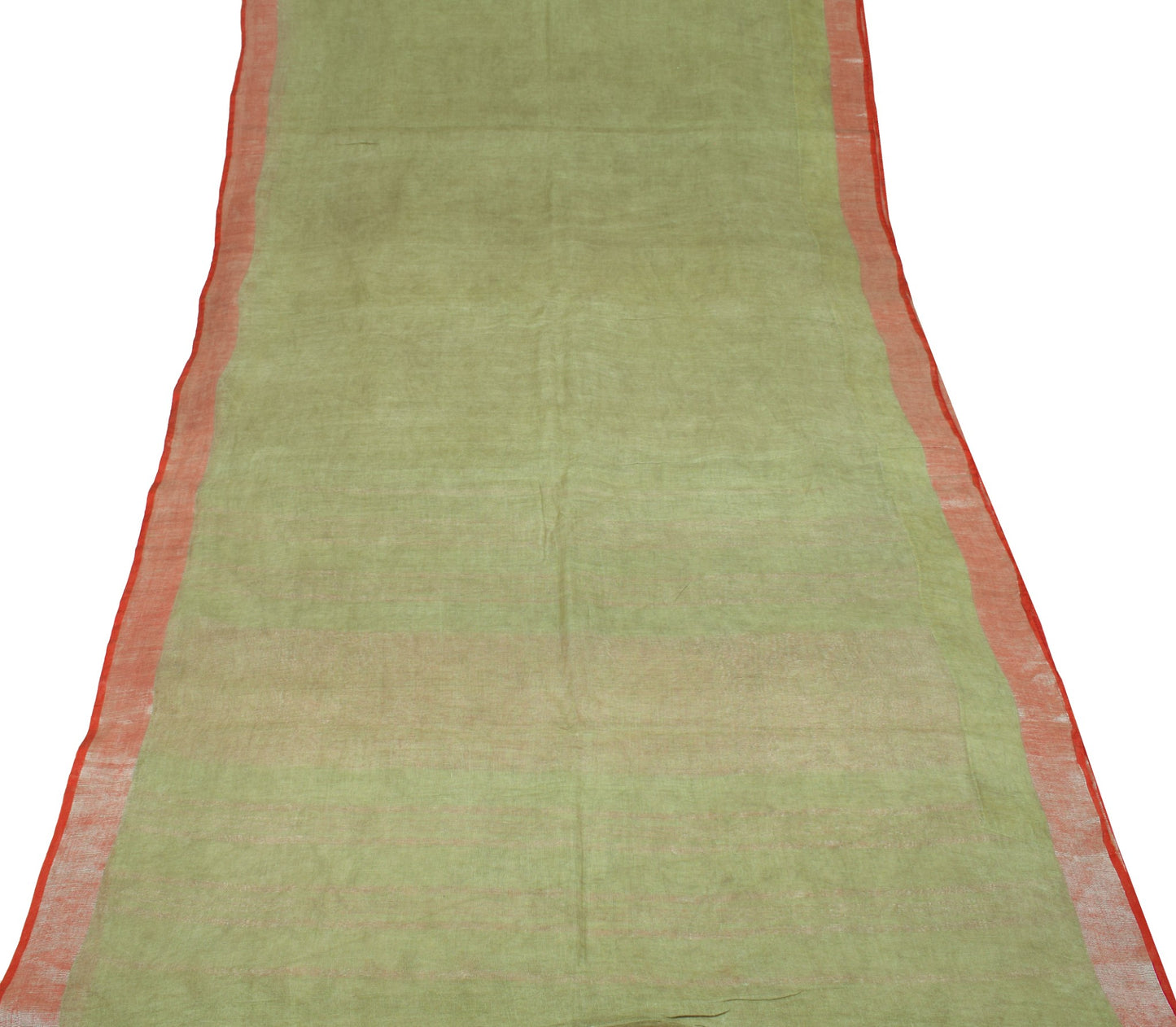 Sushila Vintage Green Pure Linen Sari Handloom with Silver Zari Border Saree