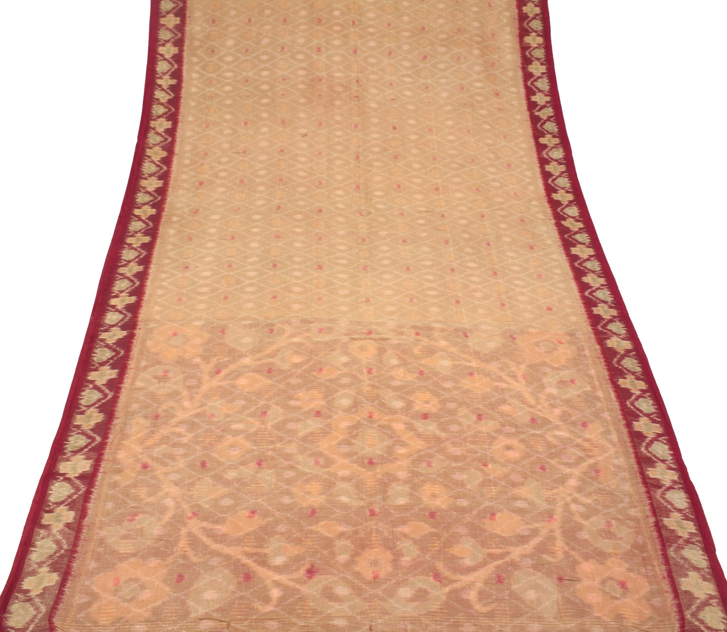 Sushila Vintage Pochampally Ikat Saree Pure Cotton Silk Zari Border Woven Sari