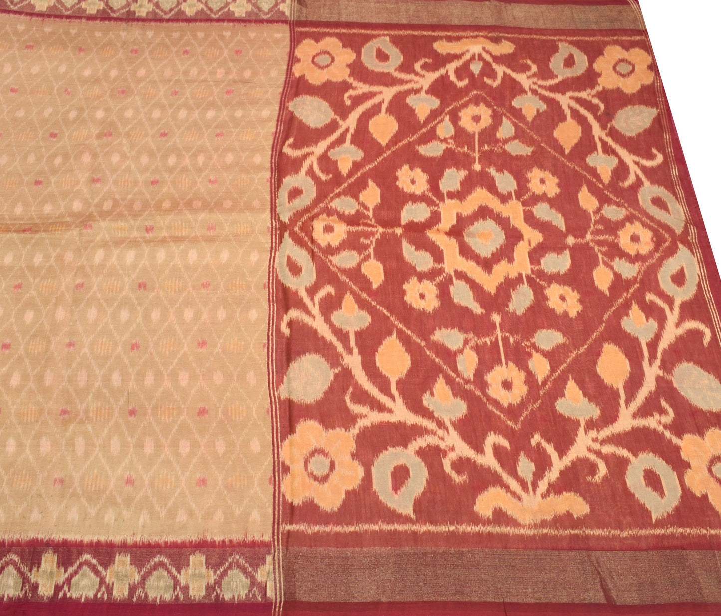 Sushila Vintage Pochampally Ikat Saree Pure Cotton Silk Zari Border Woven Sari