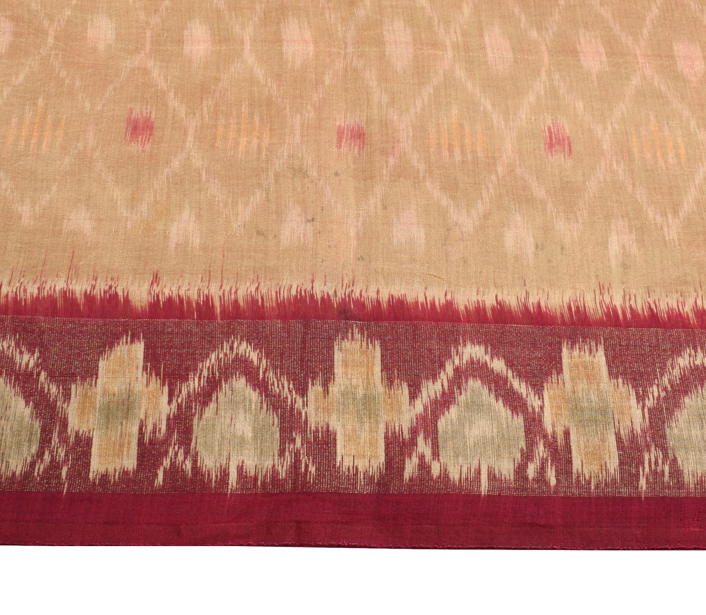 Sushila Vintage Pochampally Ikat Saree Pure Cotton Silk Zari Border Woven Sari