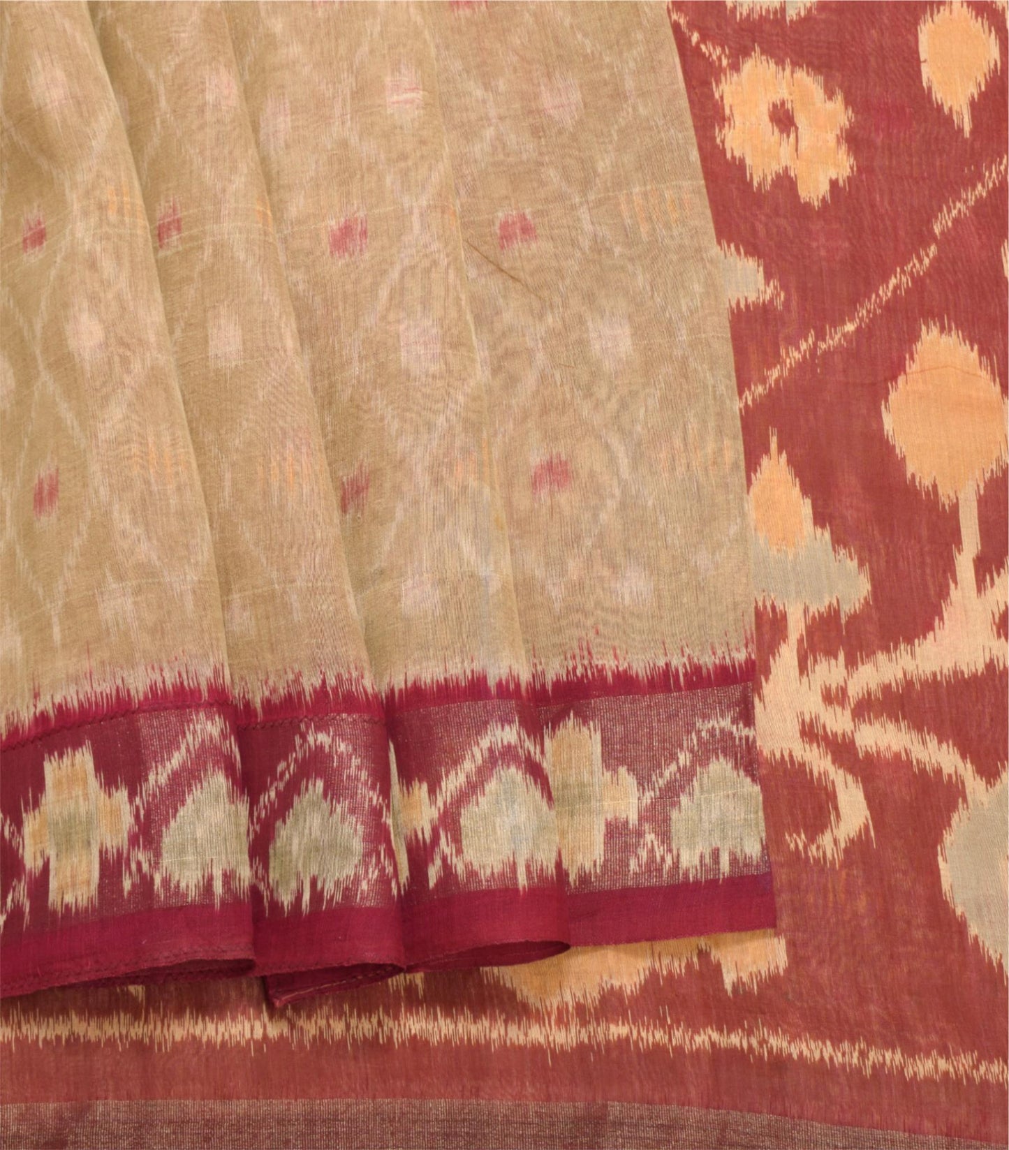 Sushila Vintage Pochampally Ikat Saree Pure Cotton Silk Zari Border Woven Sari