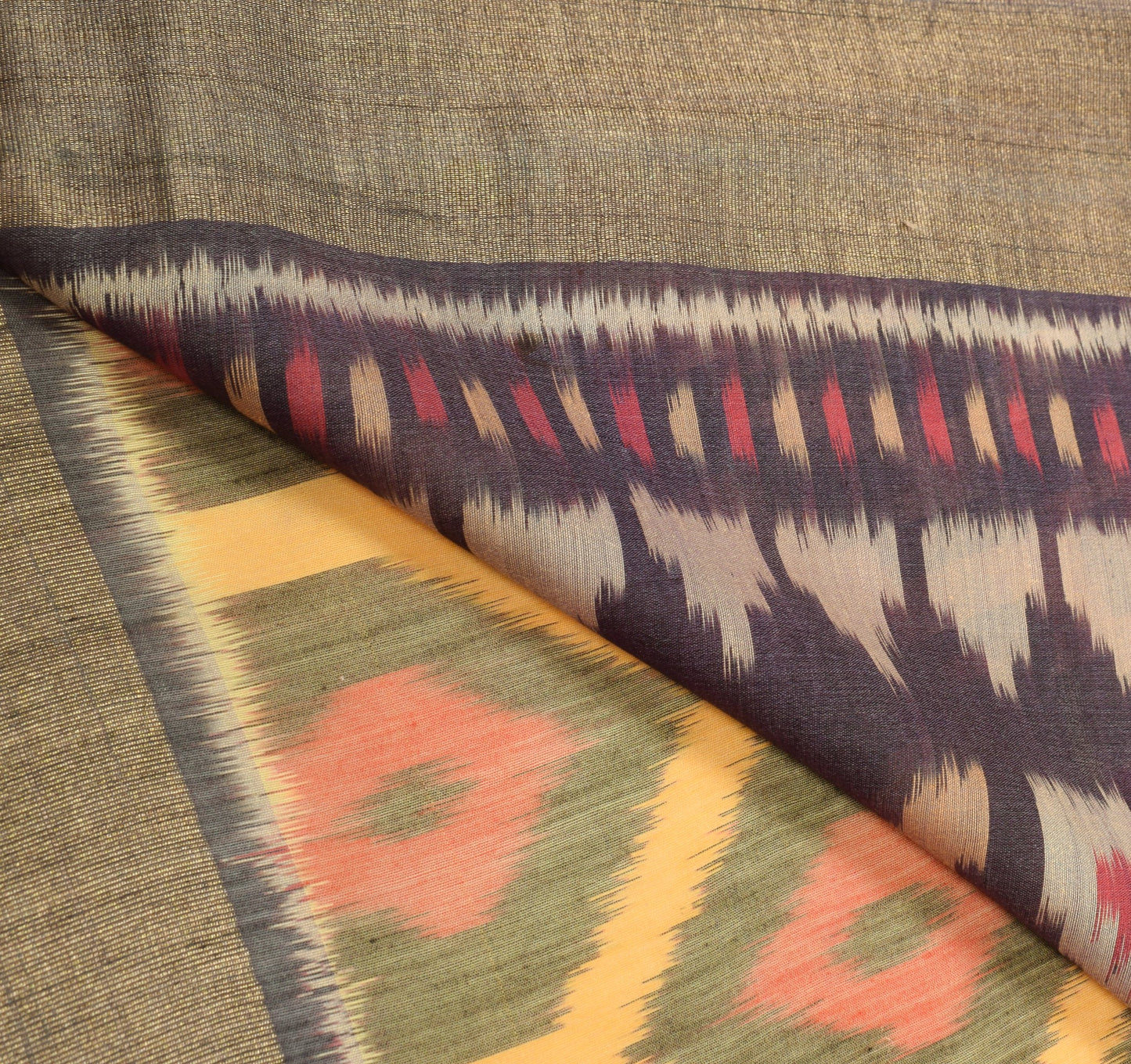 Sushila Vintage Pochampally Ikat Saree Yellow Pure Cotton Silk Zari Border Sari