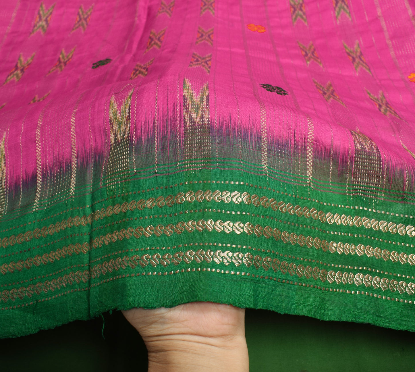 Sushila Vintage Magenta Saree Hand Woven Ikat Patola Pure Silk Pochampally Sari