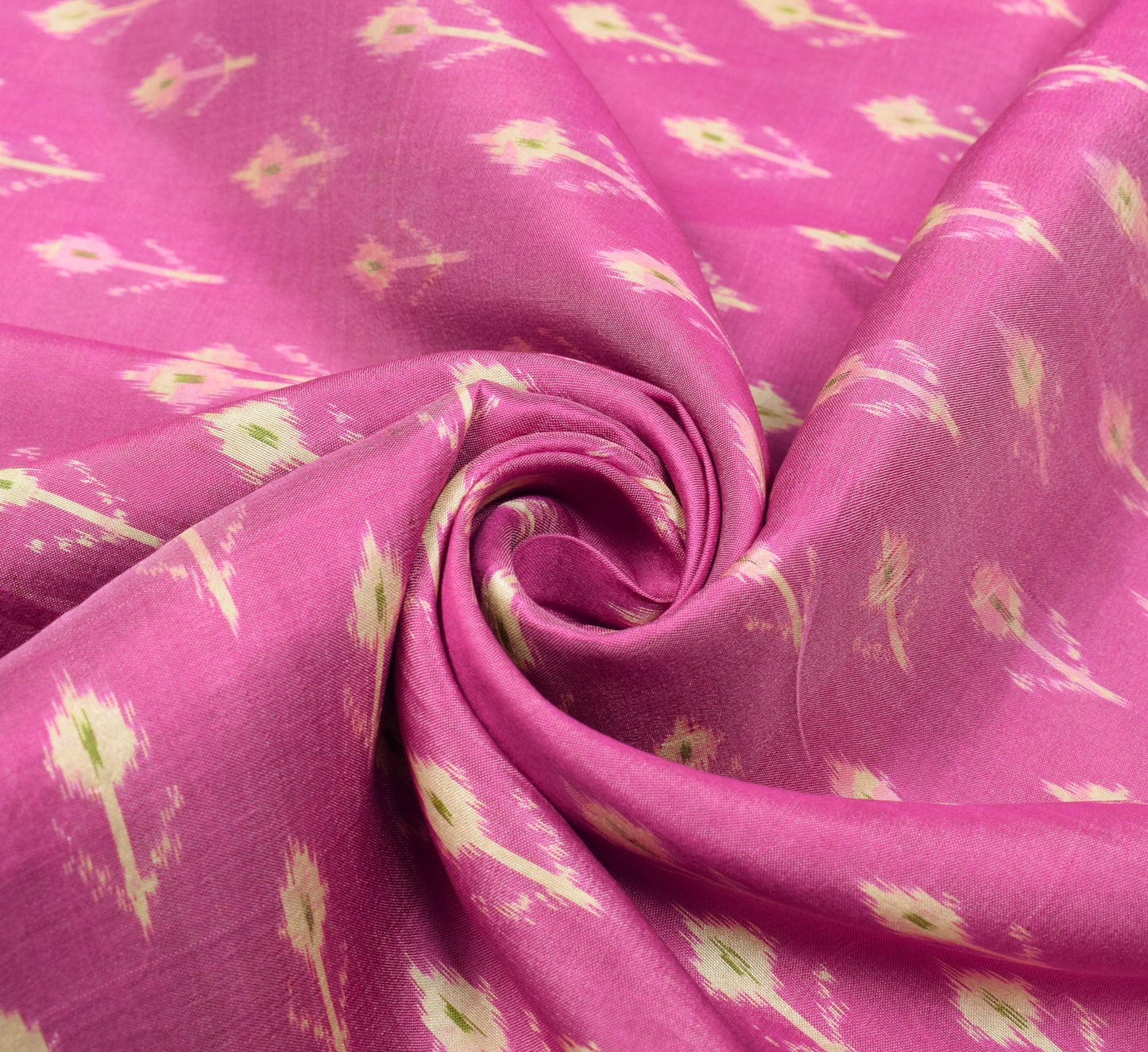 Sushila Vintage  Pink and Green Ikat Saree Rudraksha Border Woven Pure Silk Sari