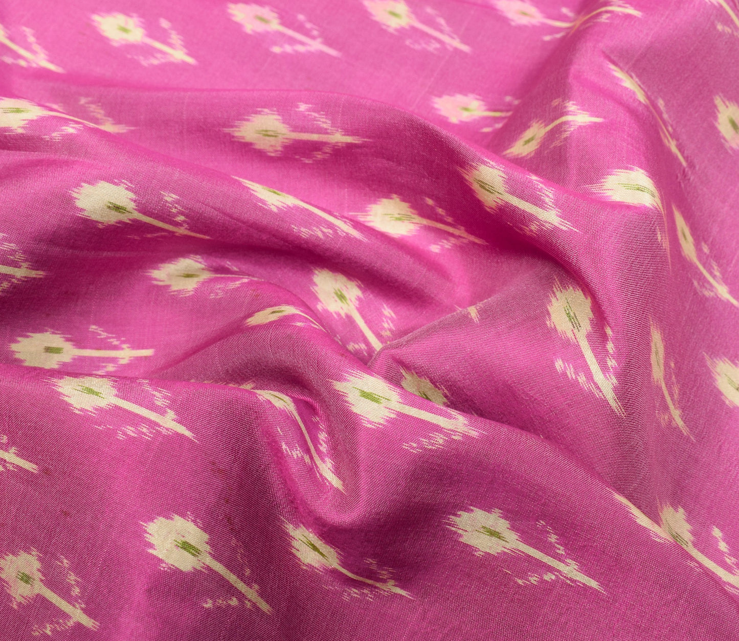 Sushila Vintage  Pink and Green Ikat Saree Rudraksha Border Woven Pure Silk Sari