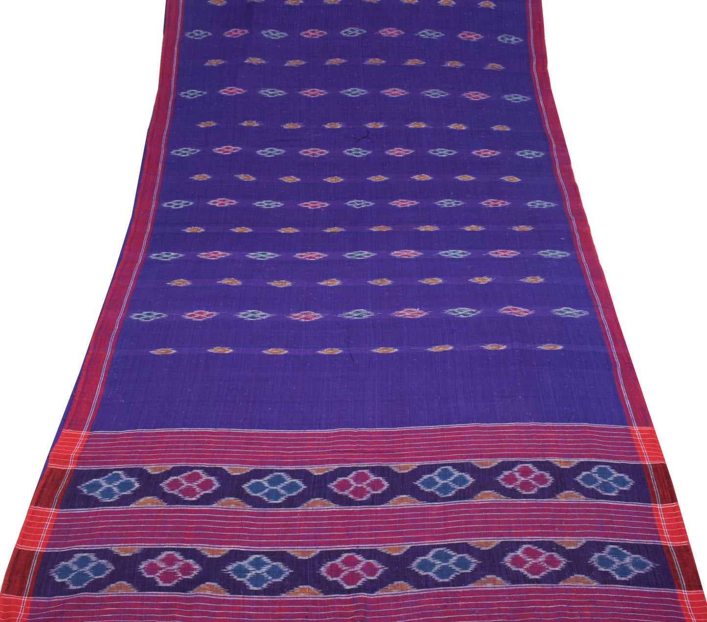 Sushila Vintage Blue Sambalpuri Ikat Saree Hand Woven Pure Cotton Sari Fabric