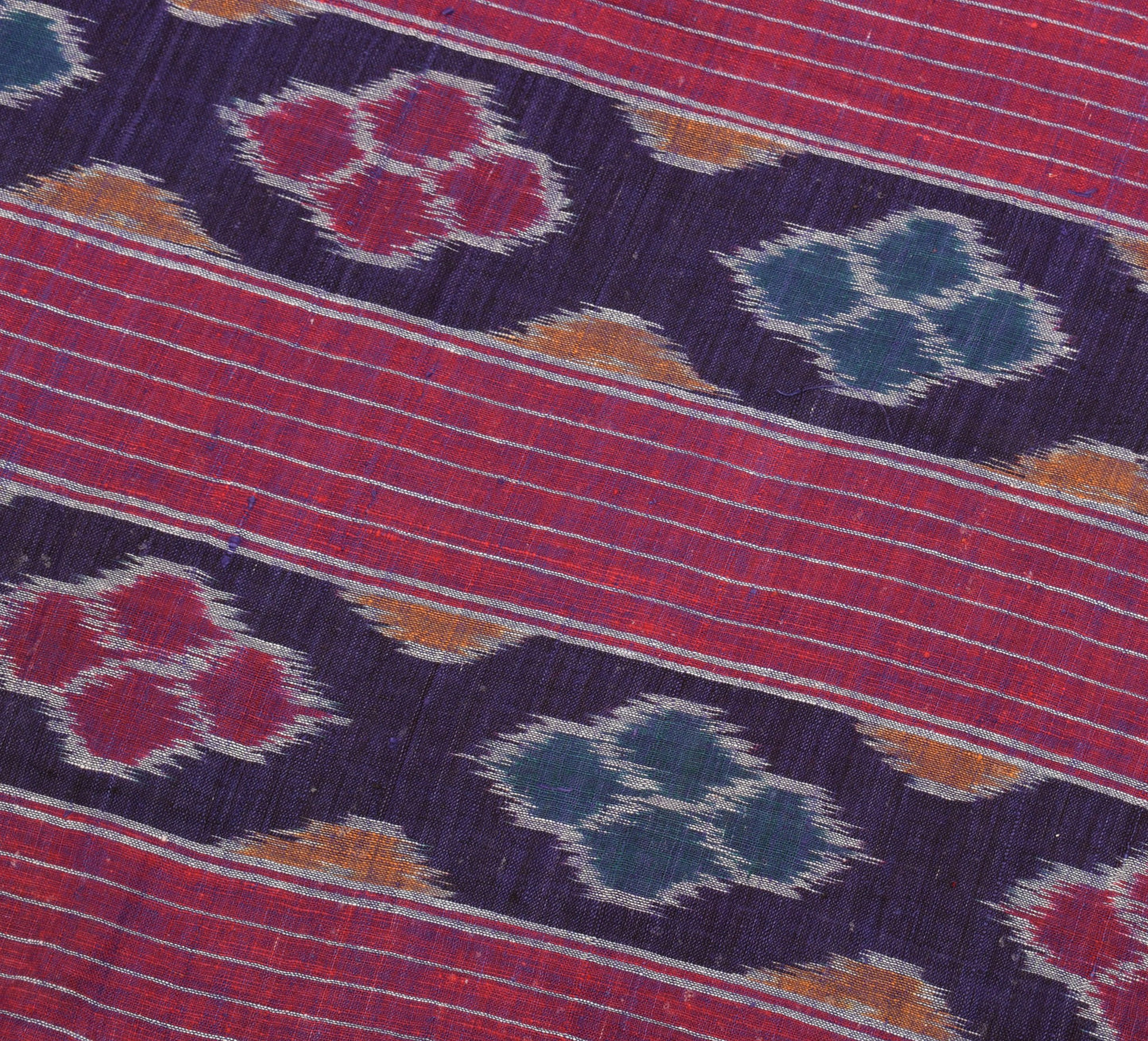 Sushila Vintage Blue Sambalpuri Ikat Saree Hand Woven Pure Cotton Sari Fabric