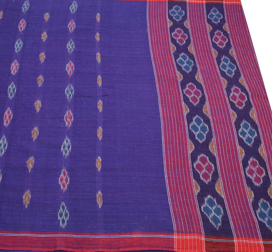 Sushila Vintage Blue Sambalpuri Ikat Saree Hand Woven Pure Cotton Sari Fabric