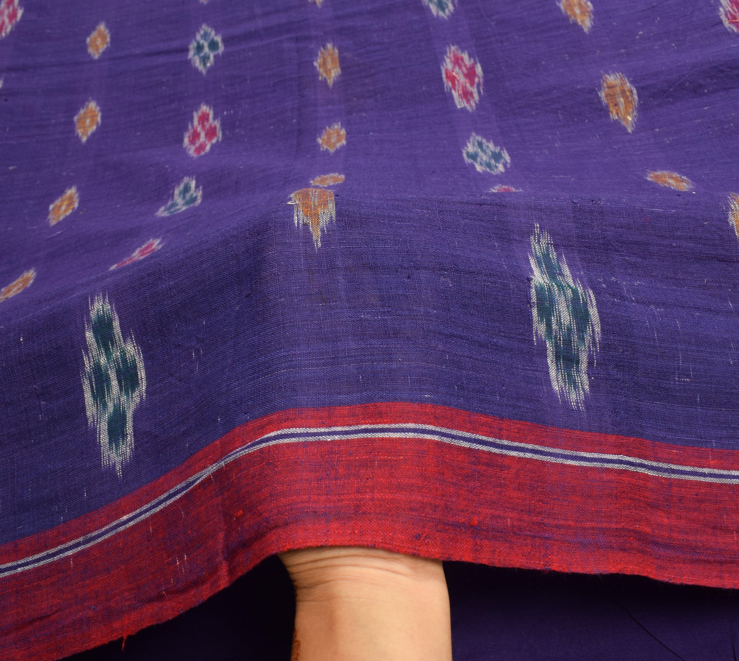 Sushila Vintage Blue Sambalpuri Ikat Saree Hand Woven Pure Cotton Sari Fabric