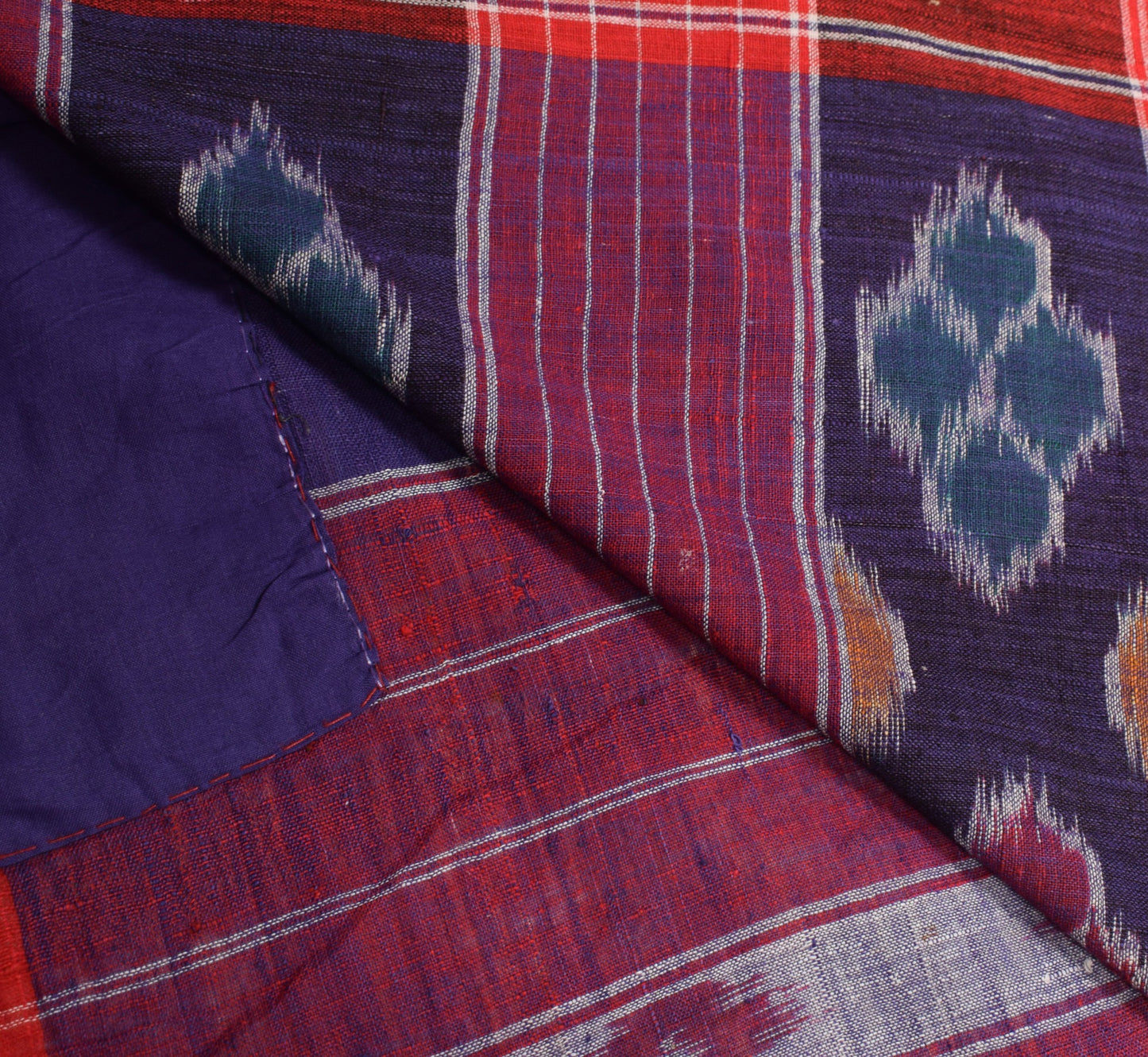 Sushila Vintage Blue Sambalpuri Ikat Saree Hand Woven Pure Cotton Sari Fabric