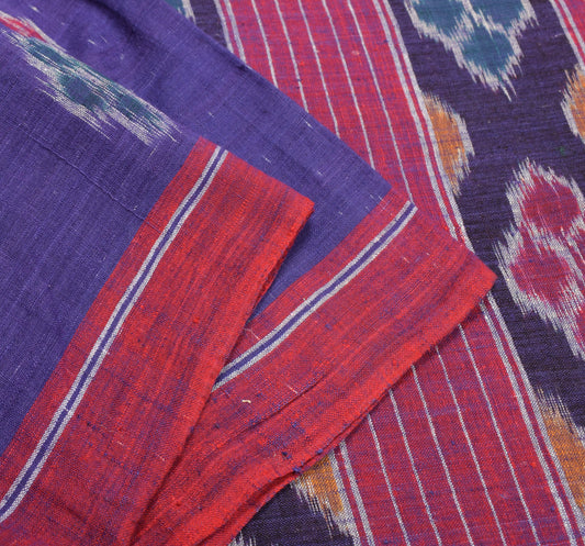 Sushila Vintage Blue Sambalpuri Ikat Saree Hand Woven Pure Cotton Sari Fabric