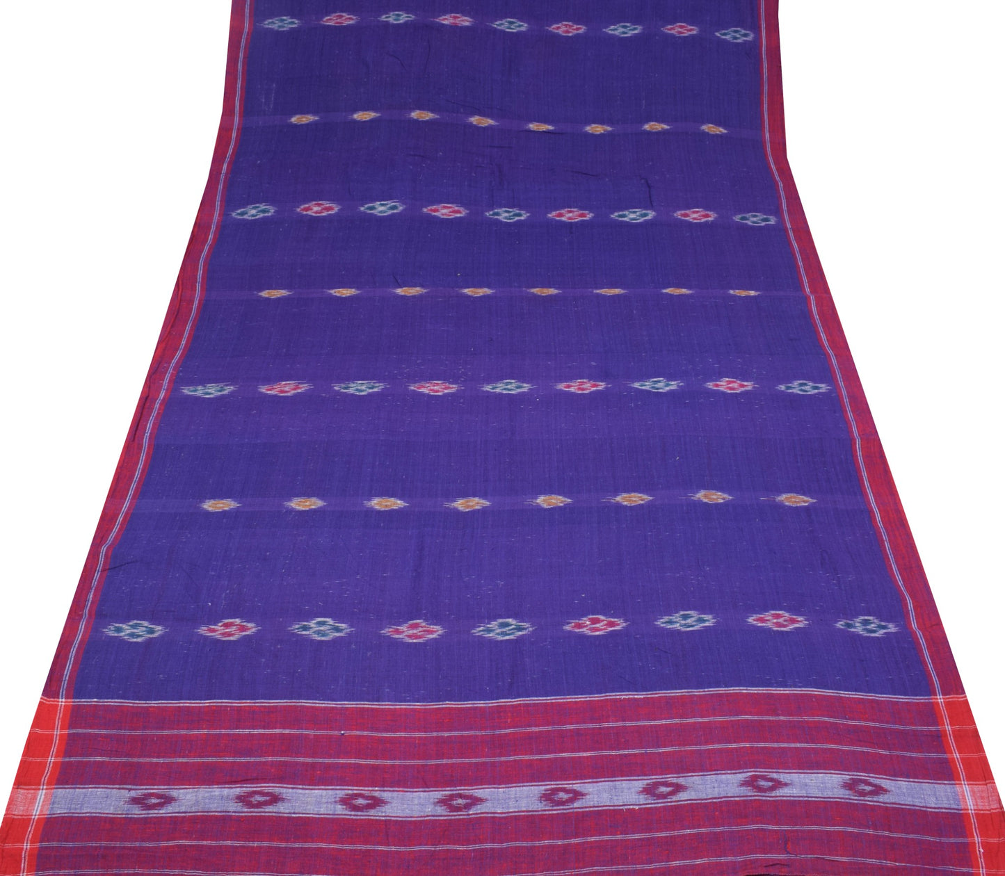 Sushila Vintage Blue Sambalpuri Ikat Saree Hand Woven Pure Cotton Sari Fabric