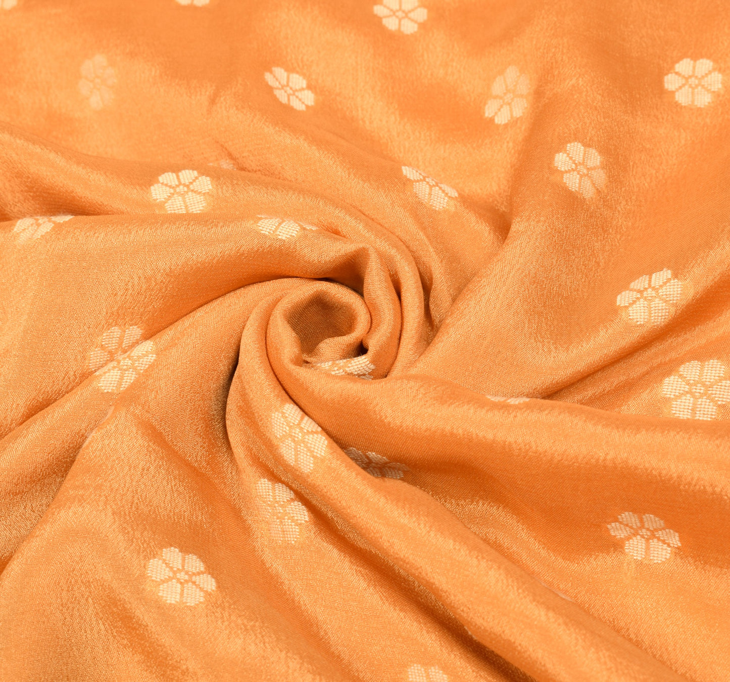 Sushila Vintage Mustard Saree Pure Chinon Silk Floral Woven Sari Blouse Fabric