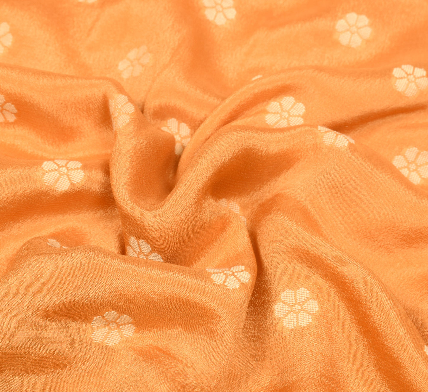 Sushila Vintage Mustard Saree Pure Chinon Silk Floral Woven Sari Blouse Fabric