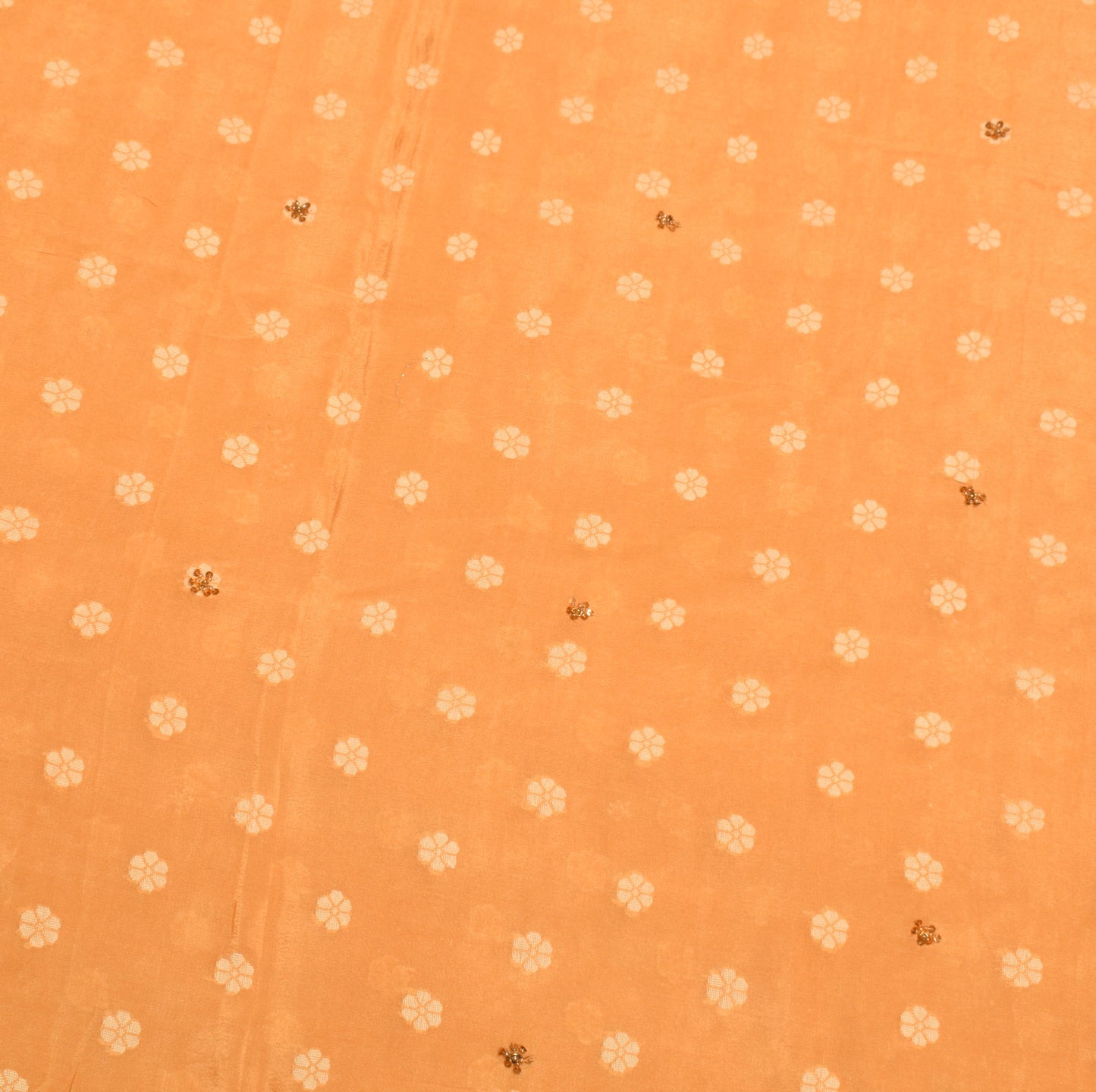 Sushila Vintage Mustard Saree Pure Chinon Silk Floral Woven Sari Blouse Fabric