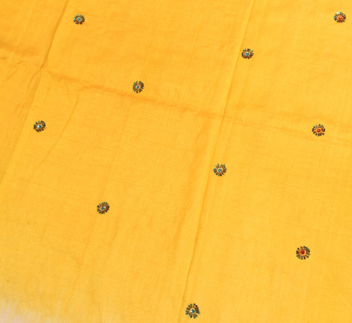 Sushila Vintage Yellow Saree Red Ikat Border Pallu Hand Beaded Pure Silk Sari