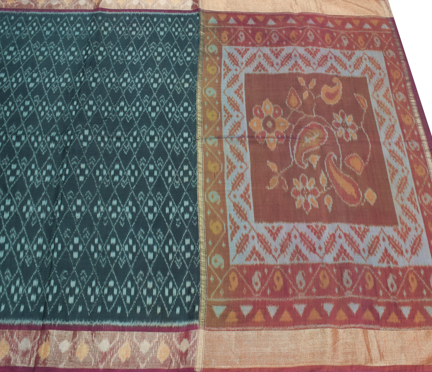 Sushila Vintage Pochampally Ikat Saree Pure Cotton Silk Zari Woven Black Sari