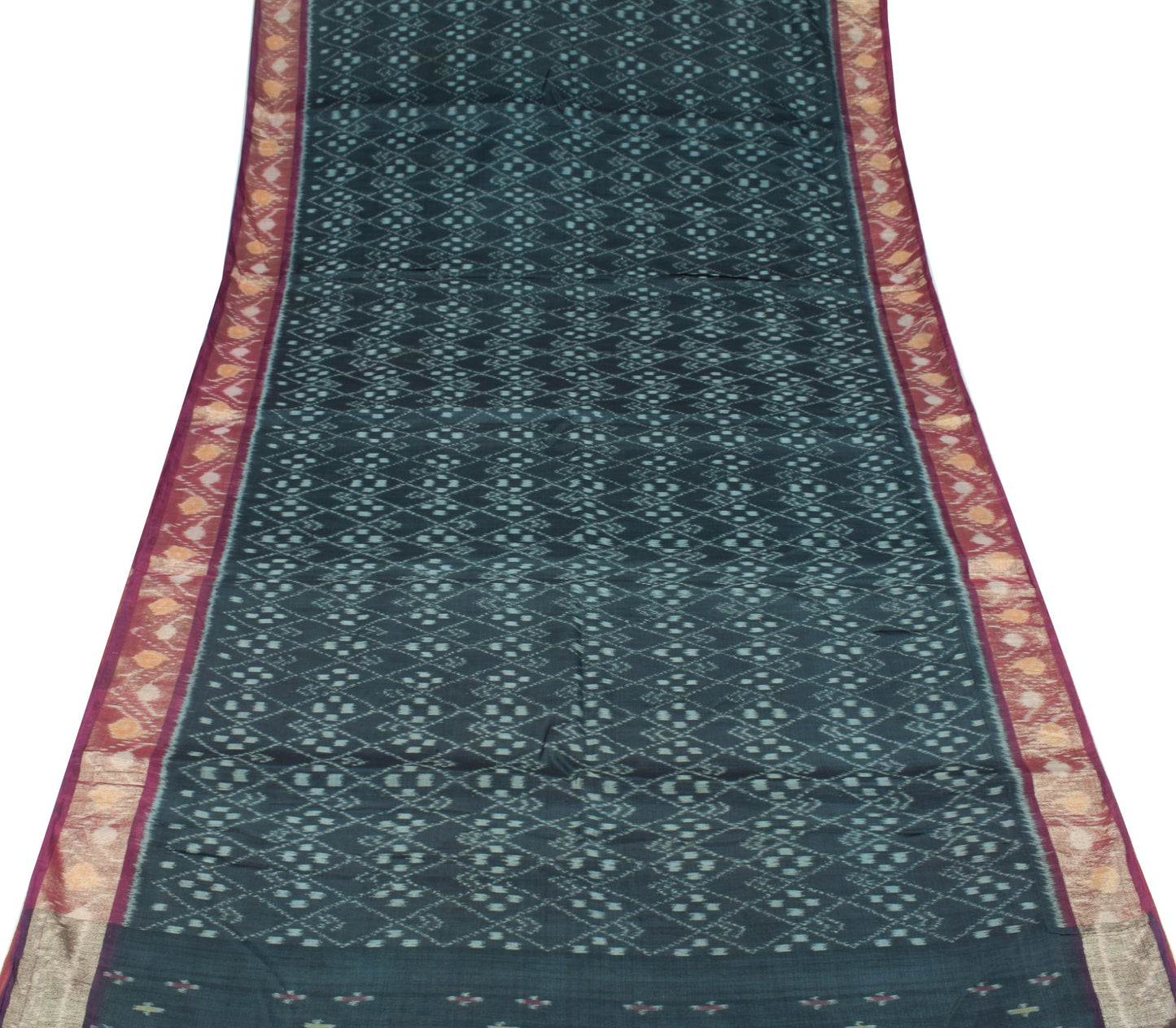 Sushila Vintage Pochampally Ikat Saree Pure Cotton Silk Zari Woven Black Sari