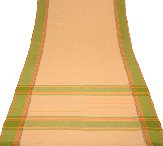 Sushila Vintage Beige Saree Rudraksh Border Pure Cotton Woven Soft  Sari Fabric
