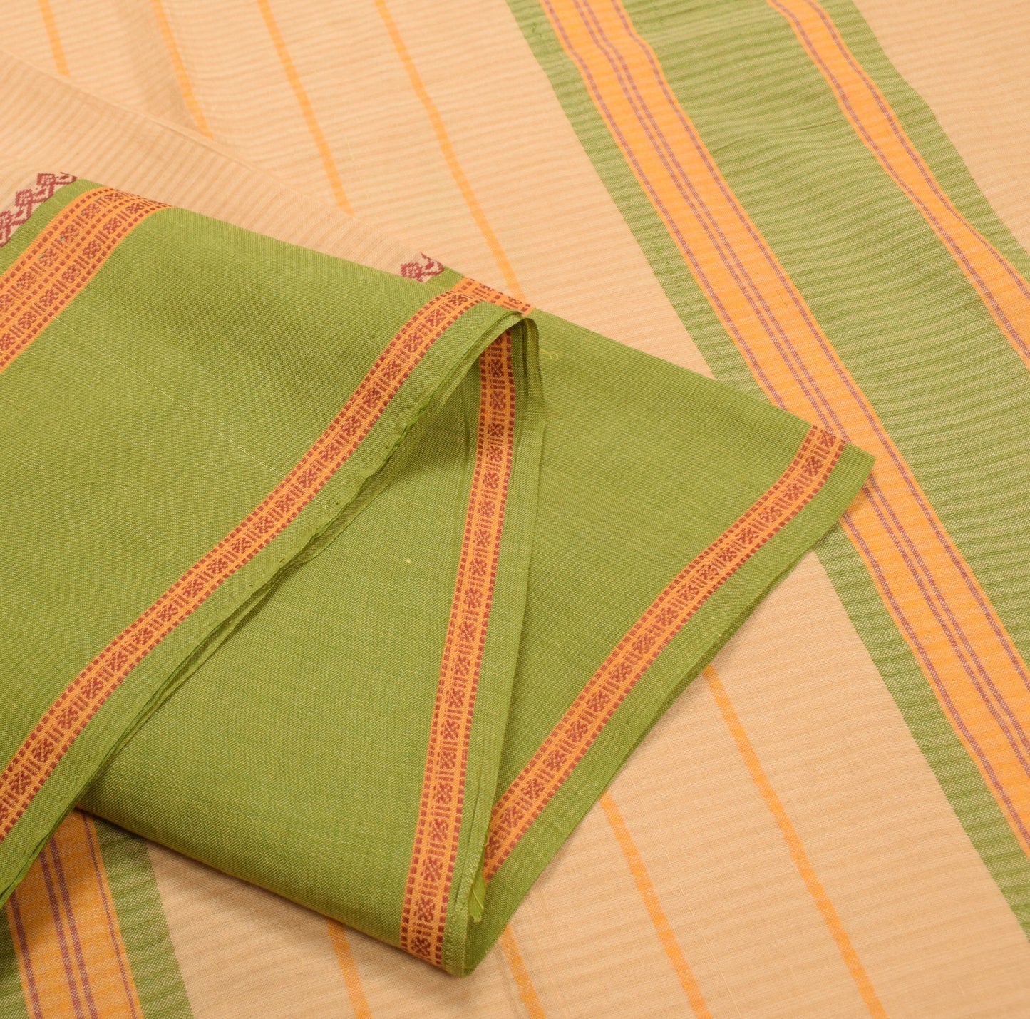 Sushila Vintage Beige Saree Rudraksh Border Pure Cotton Woven Soft  Sari Fabric