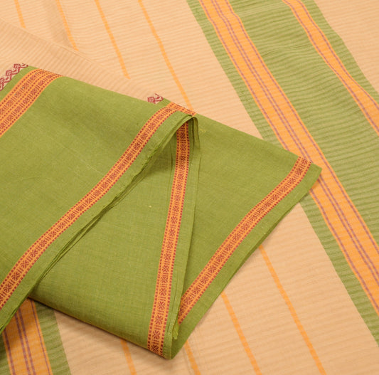 Sushila Vintage Beige Saree Rudraksh Border Pure Cotton Woven Soft  Sari Fabric
