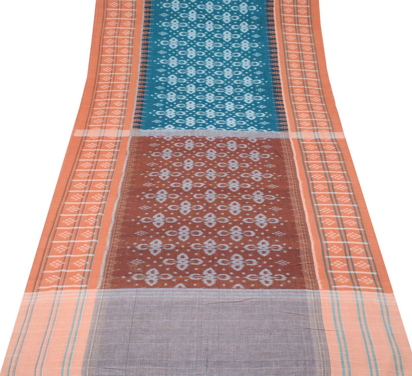 Sushila Vintage Teal Blue Saree Sambalpuri Handloom Pure Cotton Soft Ikat Saree