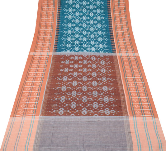 Sushila Vintage Teal Blue Saree Sambalpuri Handloom Pure Cotton Soft Ikat Saree
