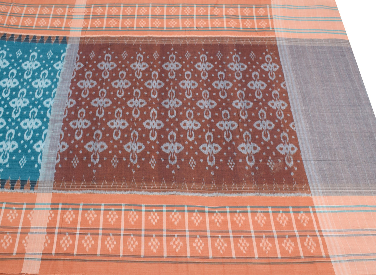 Sushila Vintage Teal Blue Saree Sambalpuri Handloom Pure Cotton Soft Ikat Saree