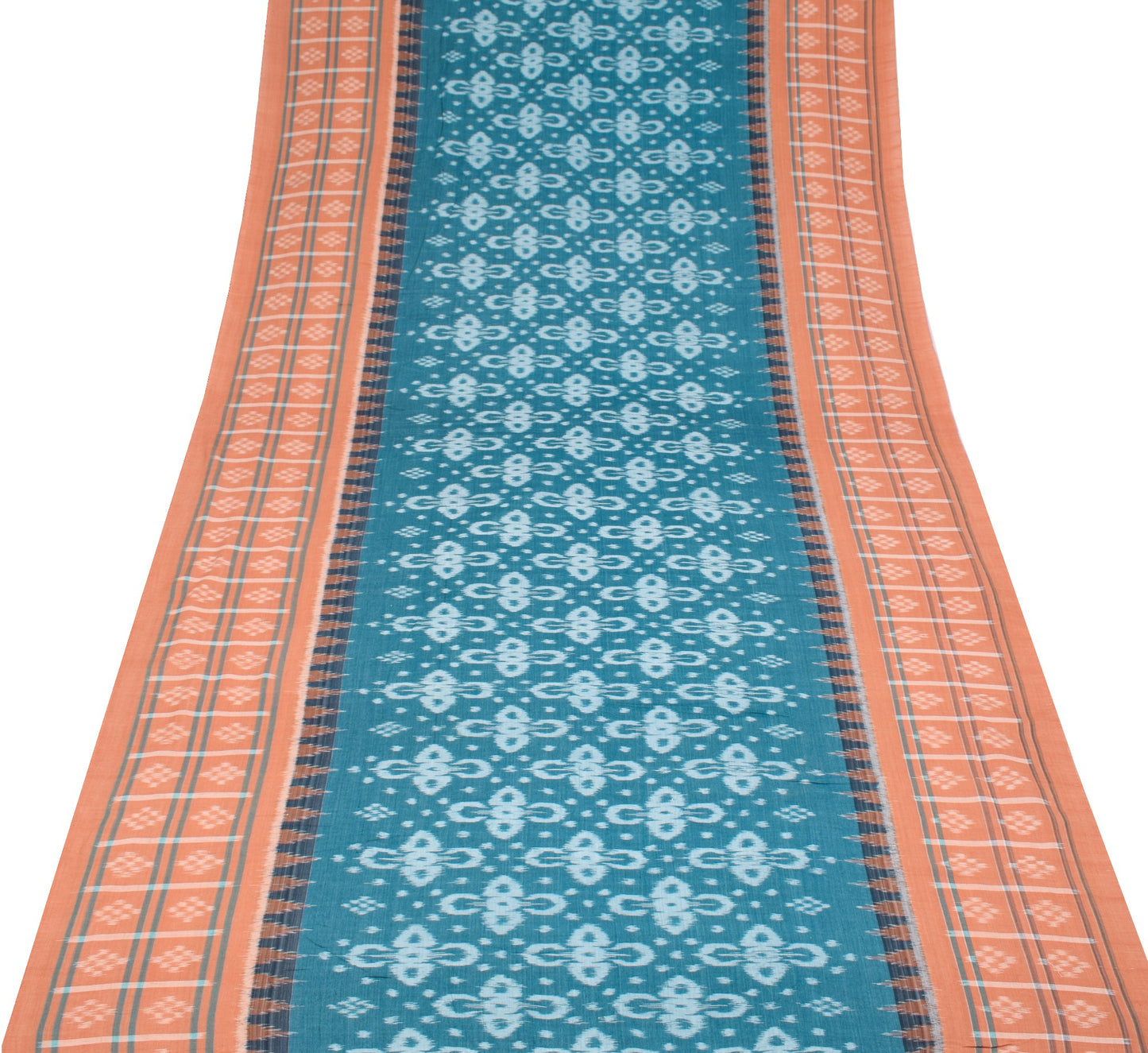 Sushila Vintage Teal Blue Saree Sambalpuri Handloom Pure Cotton Soft Ikat Saree