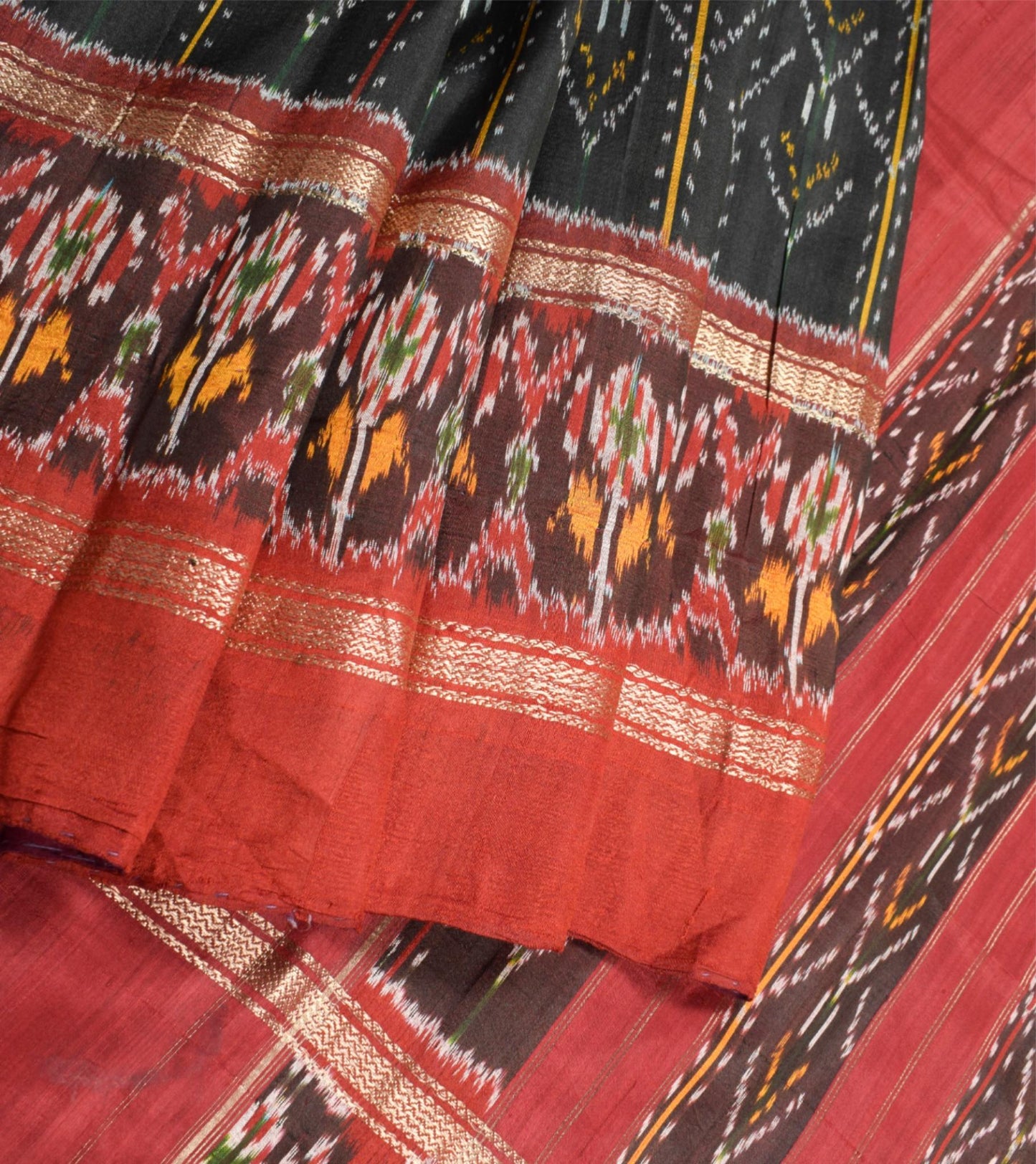 Sushila Vintage Black Saree Pure Silk Hand Woven Ikat Patola Rare Sari Fabric