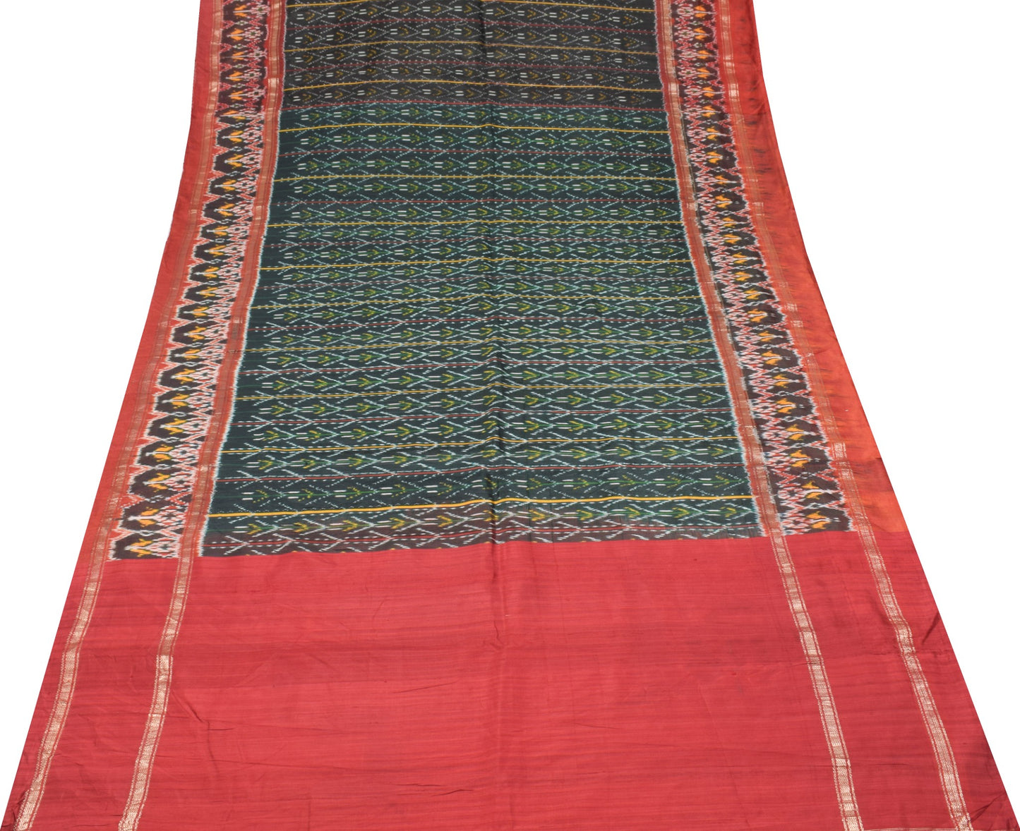 Sushila Vintage Black Saree Pure Silk Hand Woven Ikat Patola Rare Sari Fabric