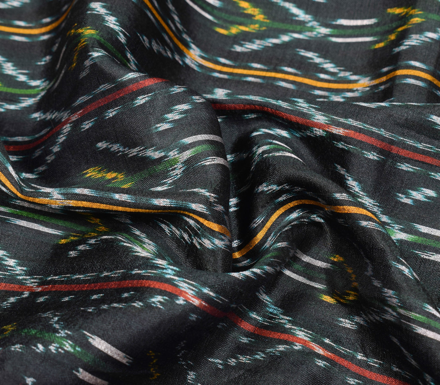 Sushila Vintage Black Saree Pure Silk Hand Woven Ikat Patola Rare Sari Fabric